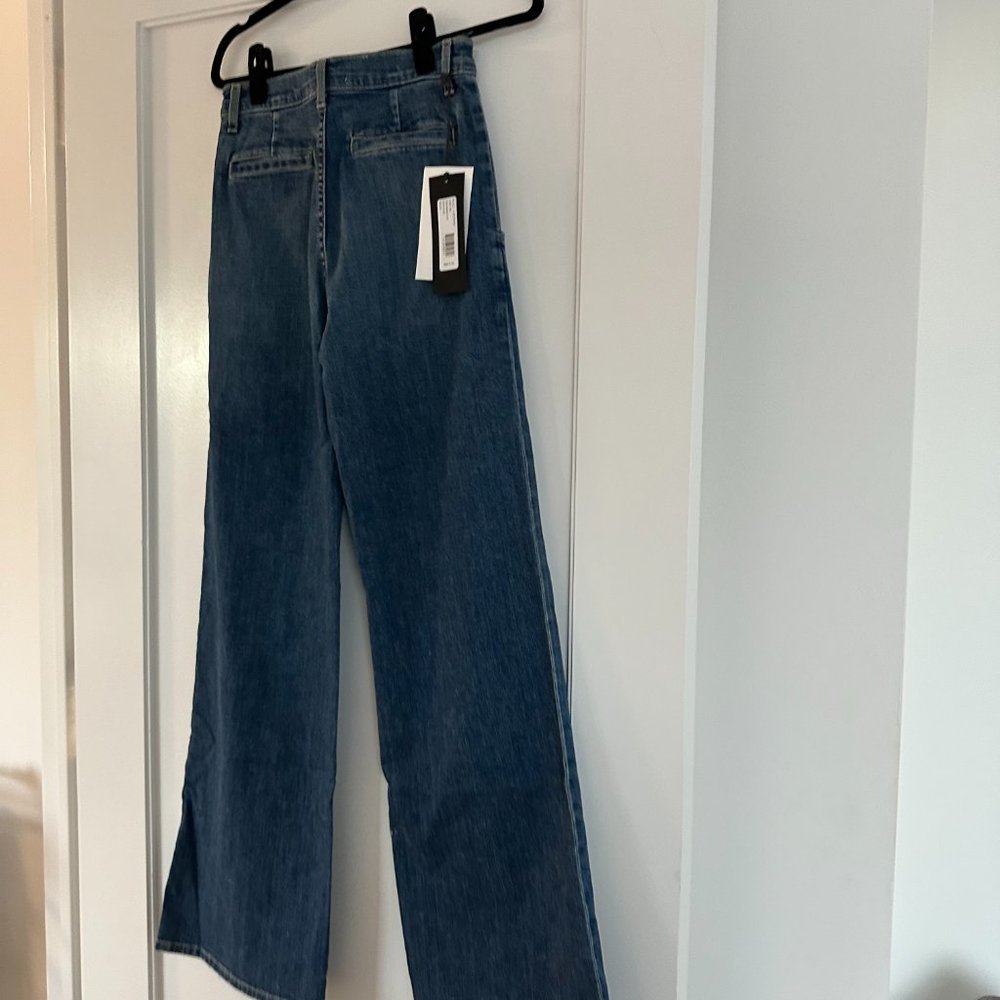 NWT Nili Lotan Flora Trouser Jeans Mid Rise Wide-leg Pleated Sz 25 Classic Wash - Picture 9 of 9